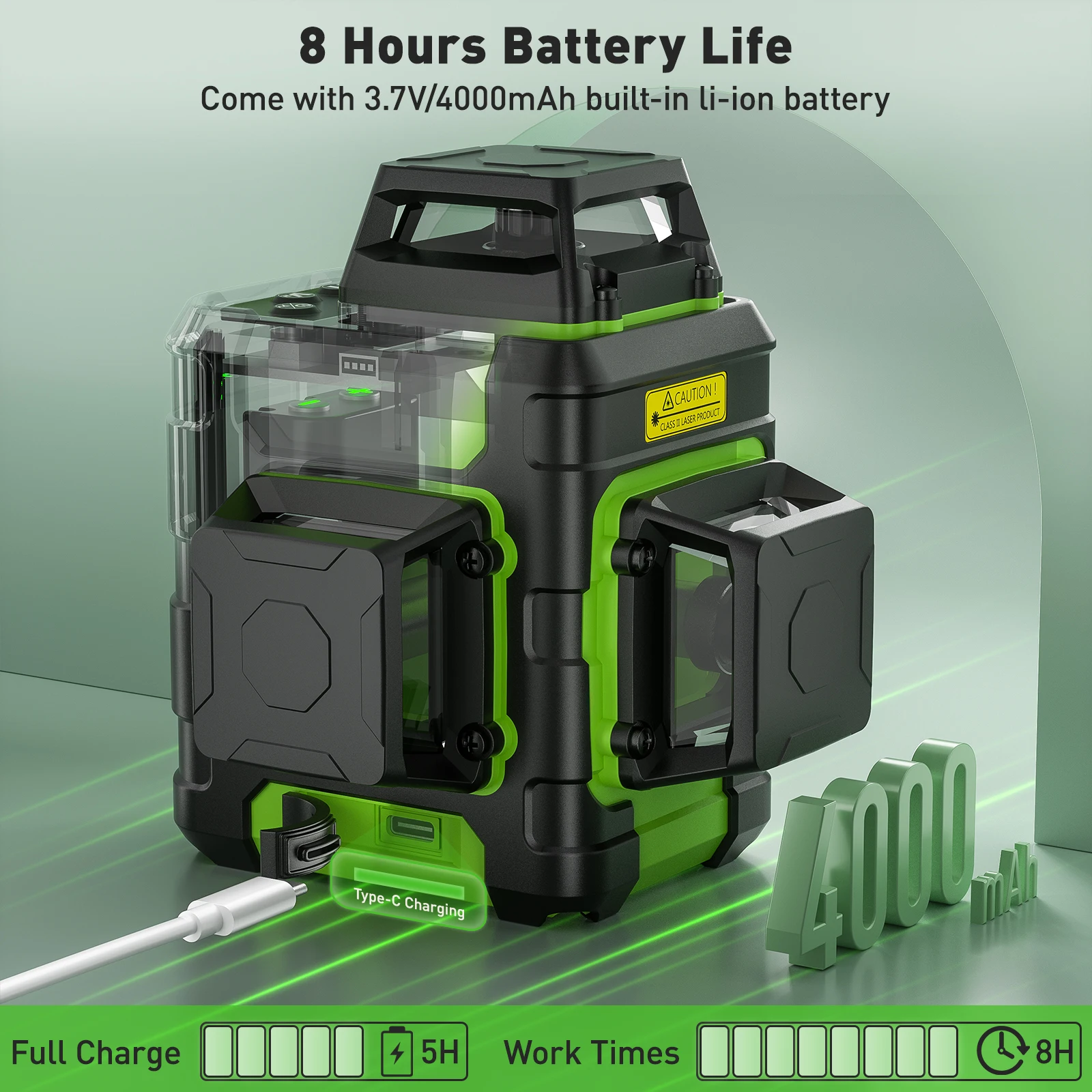 Imagem -04 - Huepar-nível Auto-nivelador Green Beam Laser 12 Linhas Linha Cruzada Ferramentas de Nível Modo Pulso Carry Case Rígido 3x360 °