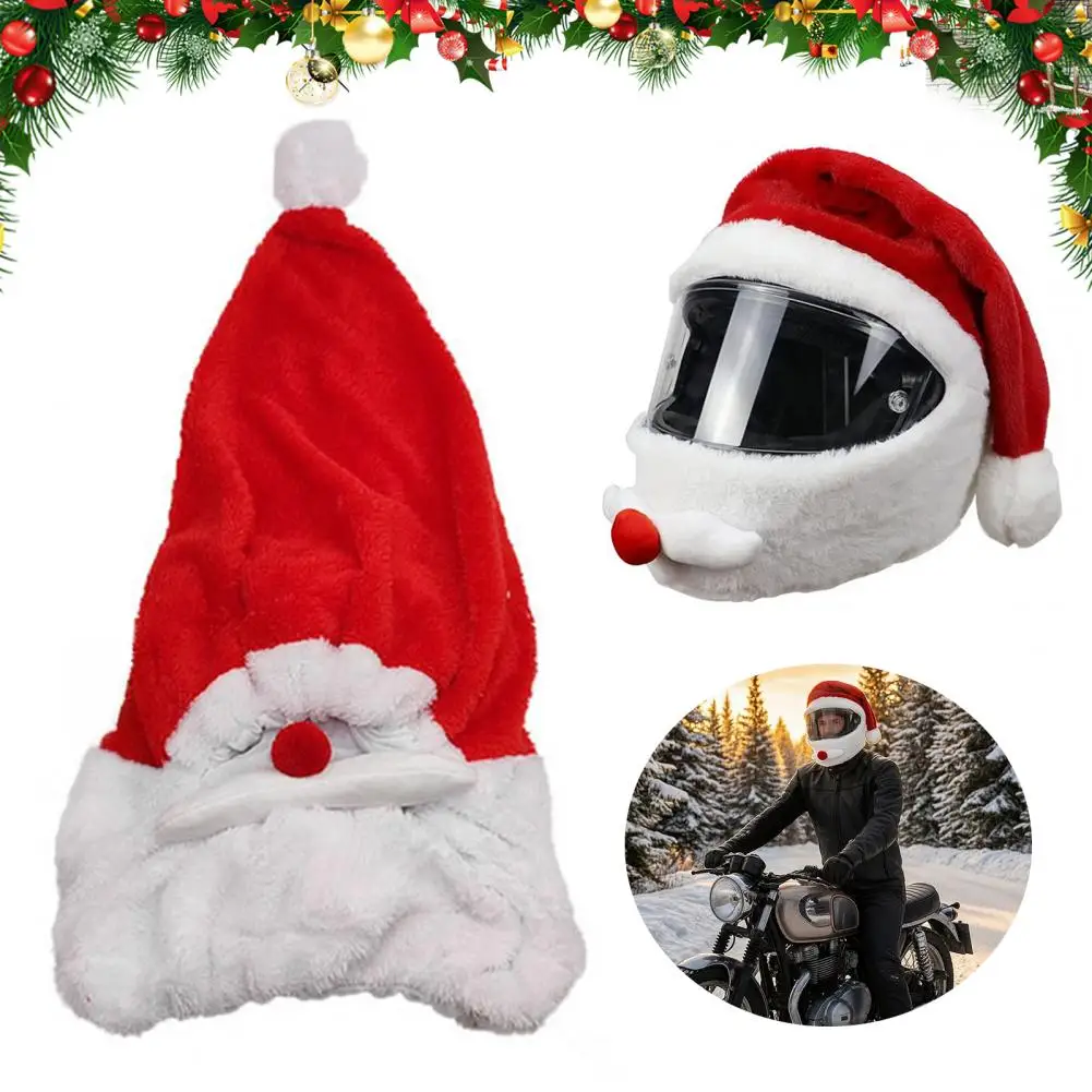 Christmas Santa Motorcycle Helmet Cover, Plush Santa Claus Hat for Helmet Decoration, Xmas Holiday Helmet Accessories 3