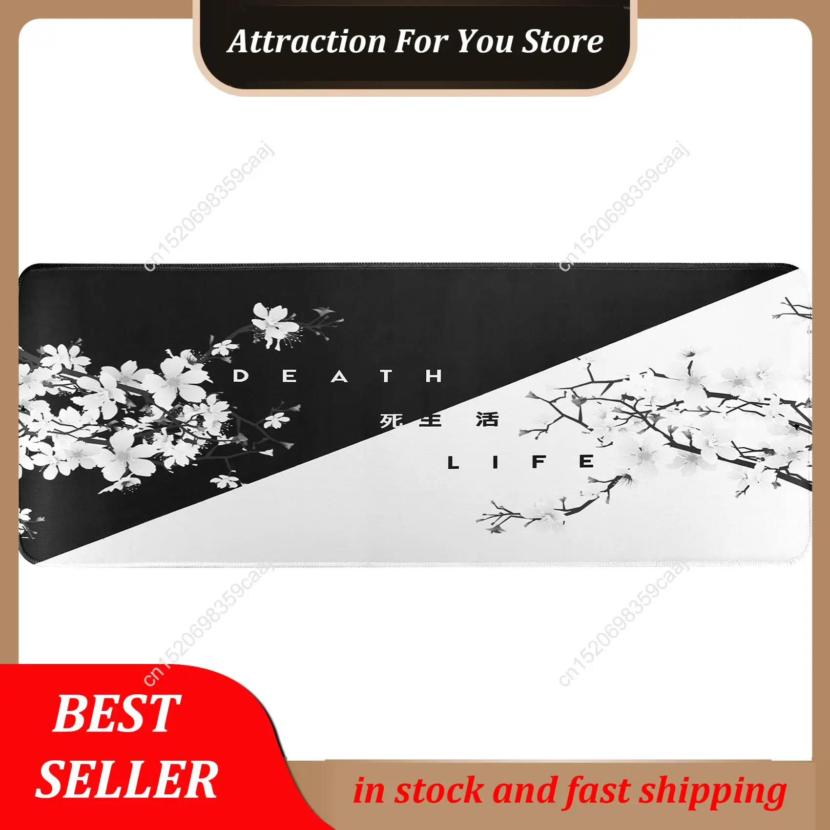 لوحة ماوس ألعاب زهر الكرز باللونين الأبيض والأسود الأكثر مبيعًا، وسادة مكتب كبيرة على شكل حصيرة ماوس، لوحة ماوس بحواف مخيطة، 31.5 × 11.8 بوصة