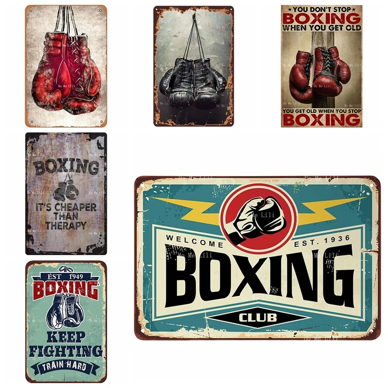 Boxing Gloves It's Cheaper Than Therapy Funny Martial Keep Fighting Vintage Metal Tin Sign Wall Decor For Bars Cafes Pubs