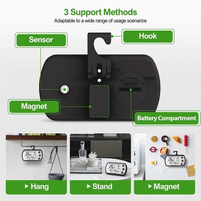 【مجموعات】قياس حرارة الثلاجة الرقمي بحد أقصى/دقيقة مكون من قطعتين، ومقياس حرارة الثلاجة المقاوم للماء، ووظيفة الموقت #3