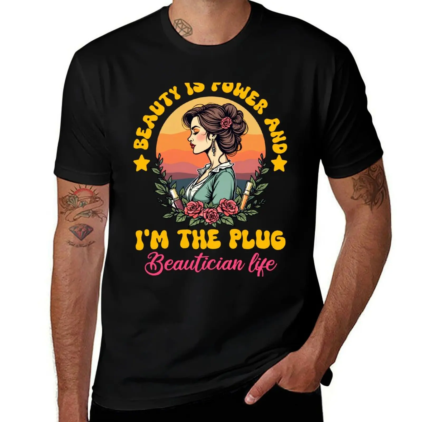 Beautician Beauty is Power and I'm the plug - Beautician Life T-Shirt Large Size Loose Casual Tee T-Shirt