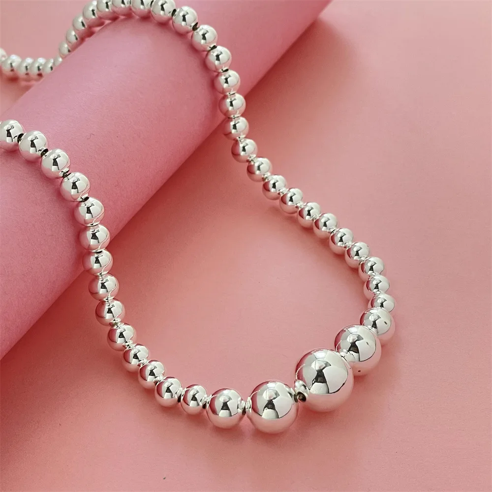 Low-key Luxury 46CM Prayer Beads Necklace Silver & Gold For Women S925 Sterling Silver Timeless Design Enhance Charm