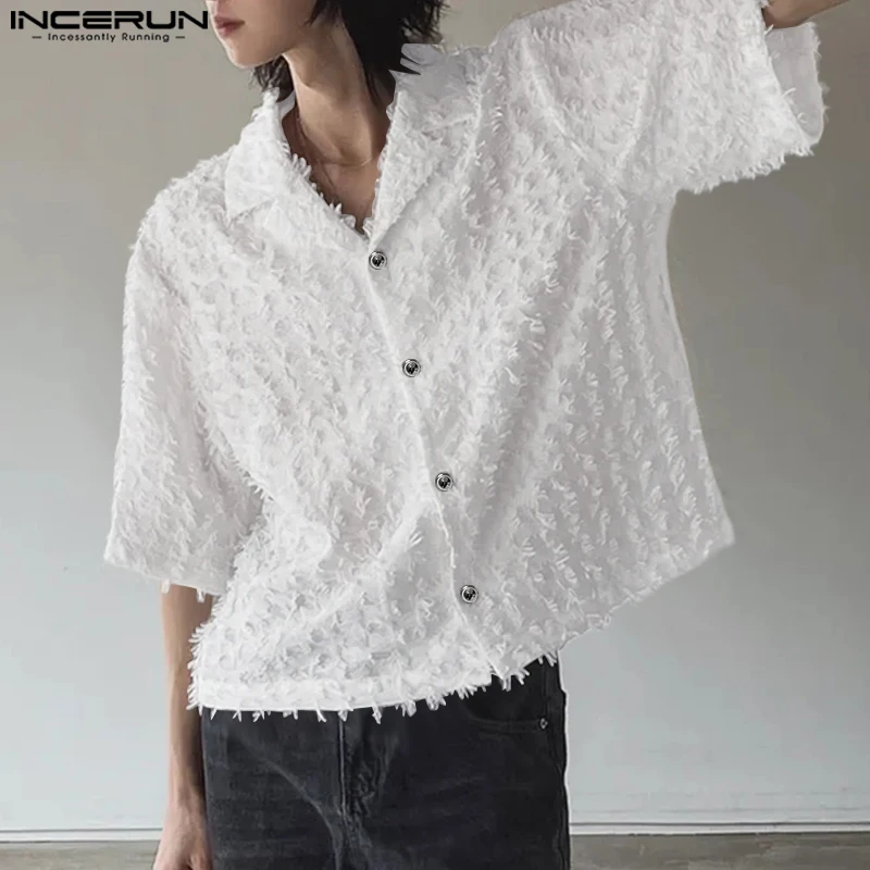 

INCERUN Men Shirt Tassel Lapel Short Sleeve Solid Color Button Men Clothing Summer Loose Streetwear 2025 Fashion Casual Shirts