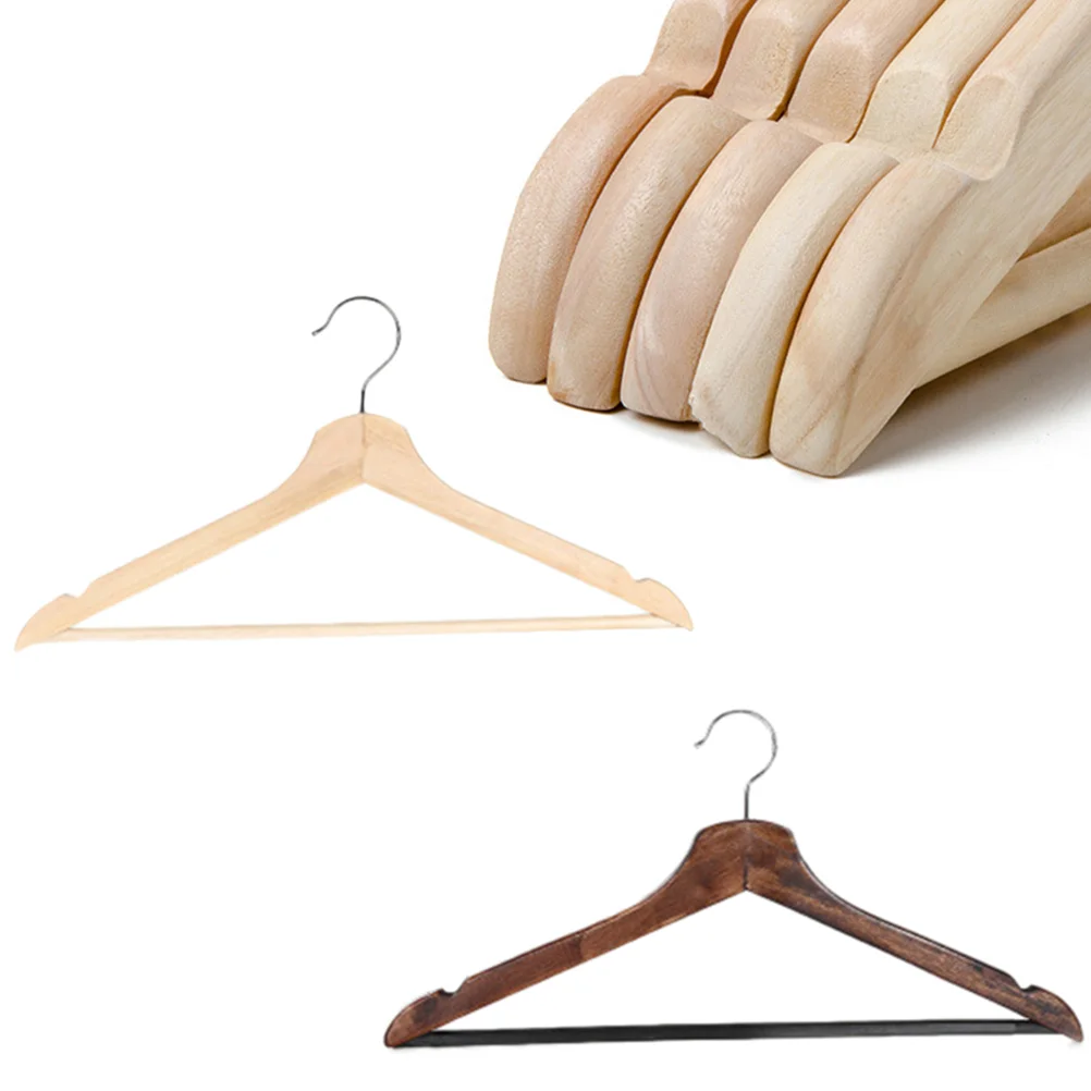 2PCS Multifunctional High Grade Solid Wooden Suit Hangers Coat Hangers with Anti-rust Hooks and Non-slip Bar (Natural and Walnut