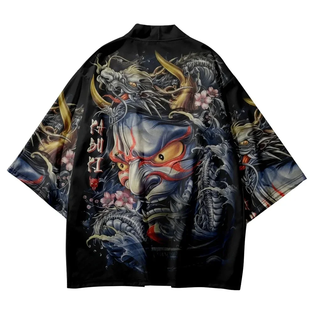 Traditionele Samurai Kimono Mannen Japanse Anime Dragon Print Cosplay Haori Vrouwen Cardigan Yukata Shirt Zomer Gewaad