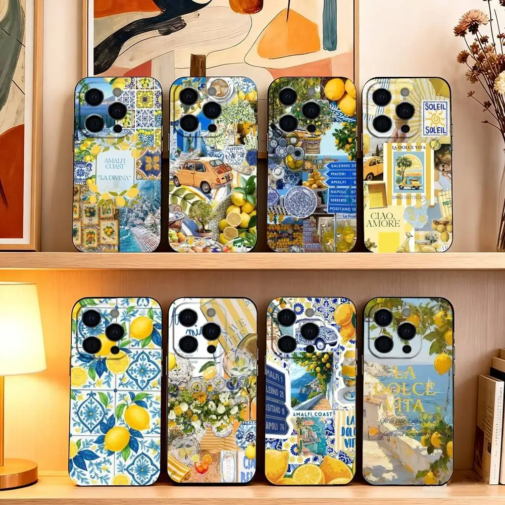 

E-European A-Amalfi Coast L-LemonS Phone Case For iPhone 17, 16,15,14,13,12,11 Plus,Pro Max, Others Soft Black Cover