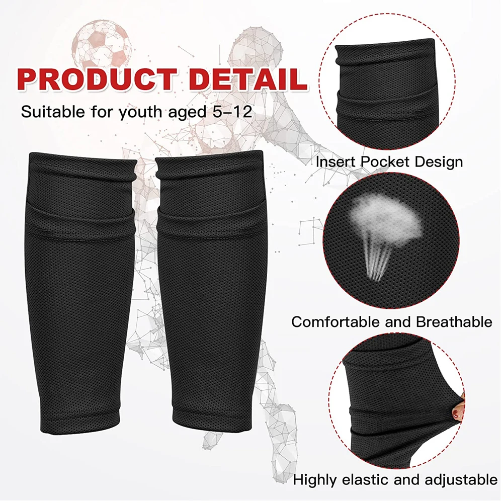 1Pair Soccer Shin Guards Sleeves Flexible Soccer Shin Guard Leg Performance Support Soccer Shin Guard Sleeve Holder with Pocket