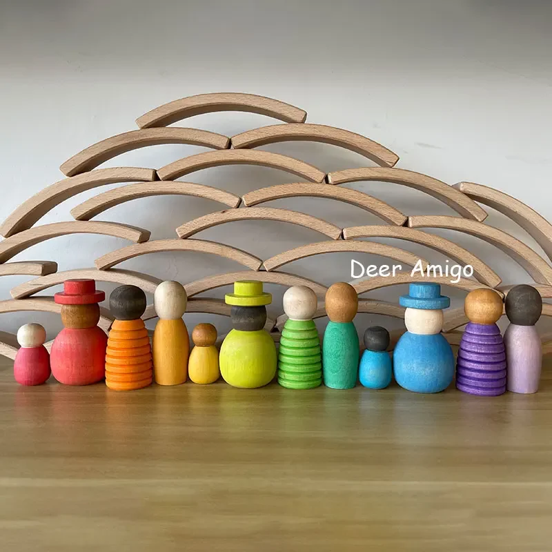 Together Rainbow Peg Dolls Handmade Wooden Toys Montessori Activity Open Ended Play Dolls Natural Montessori Toys for Children