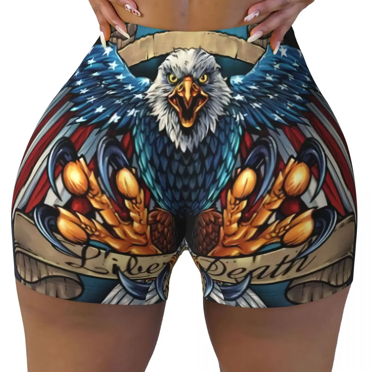 Custom US Flag Wings Eagle Volleyball Biker Gym Shorts Women American Flag Athletic Workout Yoga Shorts