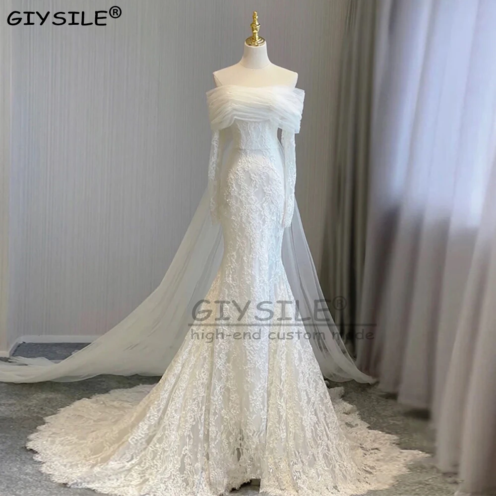 GIYSILE Customized Off The Shoulde Long Sleeves Lace Mermaid Wedding Dresses For Women 2025 Court Train Bridal Gowns Vestidos