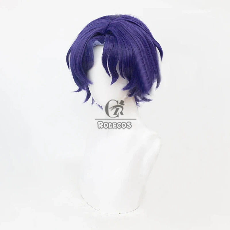 ROLECOS Dr. Ratio Cosplay Wigs Game Honkai Star Rail Dr. Ratio 35cm Short Mixed Purple Men Wig Heat Resistant Synthetic Hair