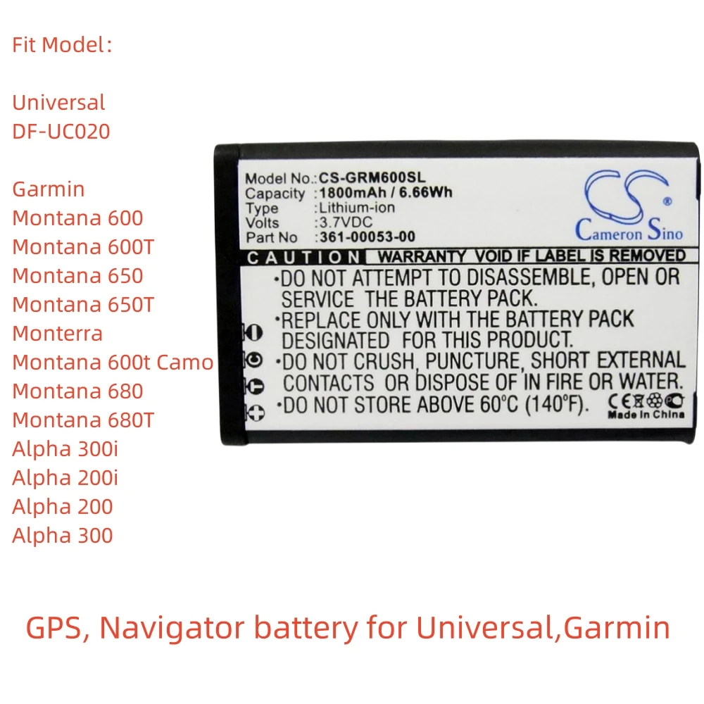 

Li-ion GPS, Navigator battery for Garmin,3.7v,1800mAh,Montana 600t Camo Alpha 300i