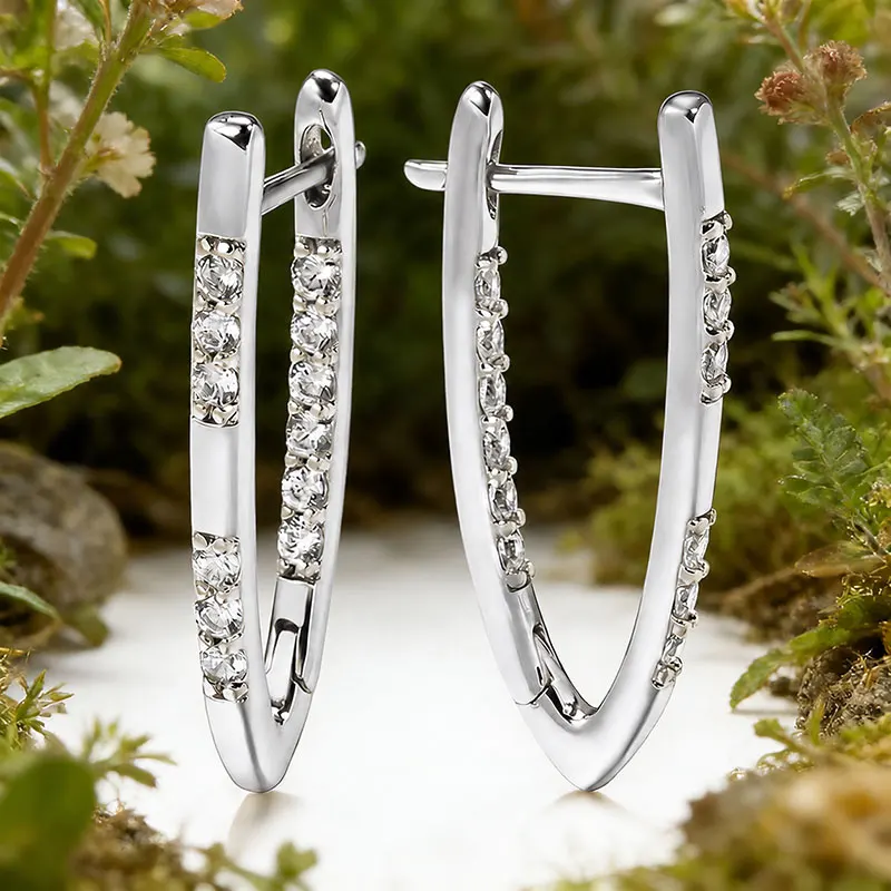 Abestecom D Color VVS1 GRA Certified Earrings V Shape Pave Moissanite Hoop Earrings Sparkling Geometric Wedding Women Jewelry - view 4