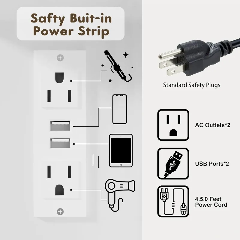 مكتب فانيتي مع مرآة، مخرج طاقة و10 مصابيح، طاولة مكياج مع 7 أدراج، 3 أوضاع ألوان متاحة لغرفة النوم، P