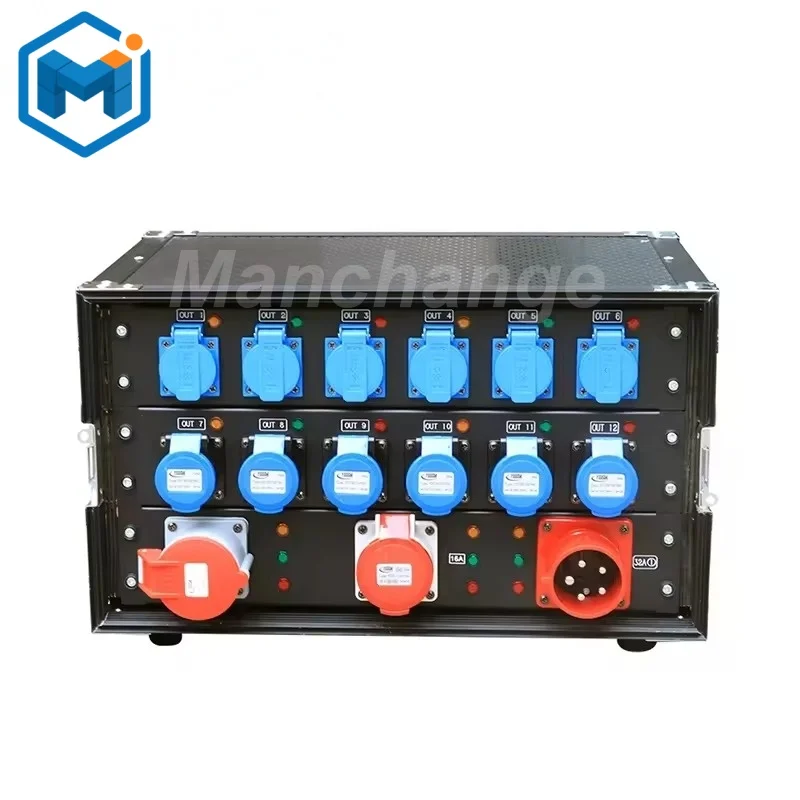 24-Way 20A American Edison Plug Power Distro 110V 400A Rhino Plug Input Electrical Distribution Box Breaker Output Protection