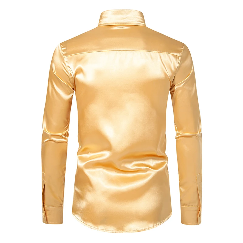 Herren Satin Luxus Hemden Mode Seide Glatt Männlich Smoking Hemd Solide Hochzeit Party Prom Casual Hemd Business Büro – Detail 21