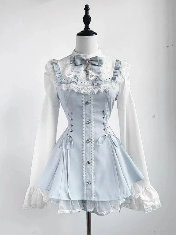 Conjuntos de 2 piezas góticos Vintage japoneses para mujer, conjunto de vestido de diseño Y2k con subcultura informal, trajes elegantes Punk Chic Harajuku, novedad de otoño