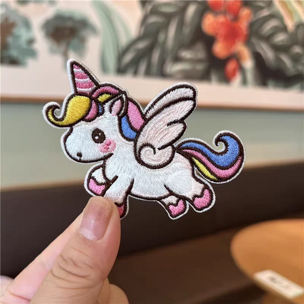 Rainbow Horse Unicorn Embroidery Patch Self-adhesive Applique Patches For Clothing Kids Decorative Mobile Phone Bags Stationery