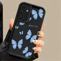 Phone case for Samsung Galaxy A55 A52 A33 cases A24 A15 A12 A23 A22 5G A54 A52s A53 A14 funda Cover Blue Hello Flower Butterfly