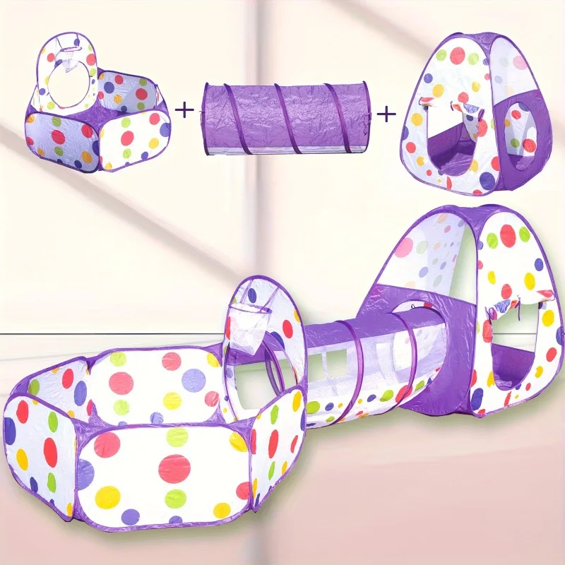 Kids Castle Tent Tunnel 3 Piece Set Boys Girls Princess Playhouse Indoor Outdoor Crawling Game Foldable Toy Ocean Ball Pool Gift