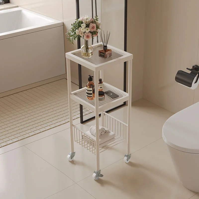 Shelf, bathtub side toilet, movable storage shelf, floor-to-ceiling light luxury bathroom, bathroom trolley