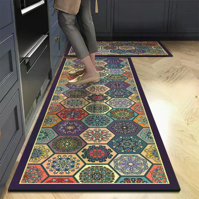 Bohemian Hexagonal Hallway Runner Rug Non Slip Waterproof Backing Kitchen Entryway Decor Safe