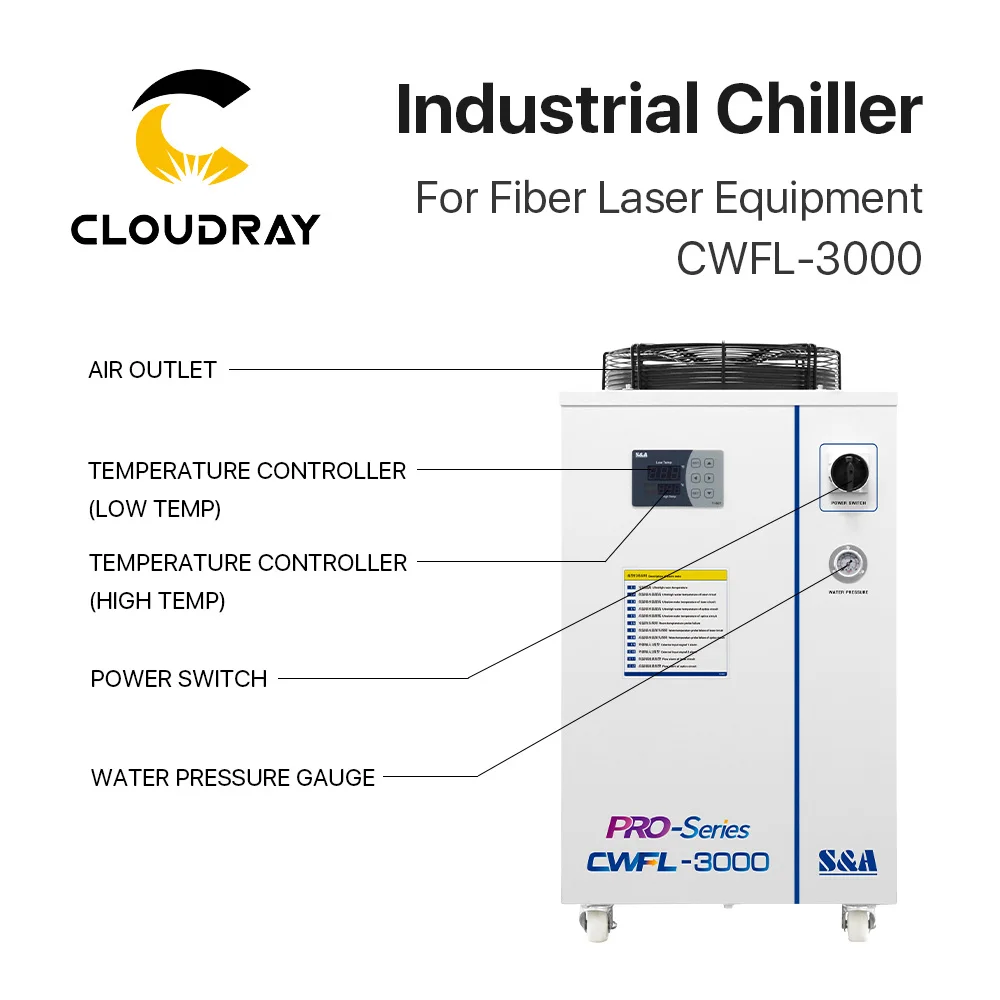 Cloudray S&A CWFL-3000 صناعة مبرد المياه الهوائية لآلة قطع النقش بالليزر