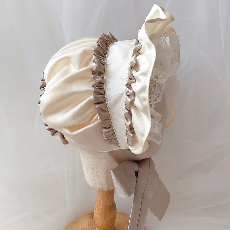 Lolita Girl Vintage Hat Victorian Bonnet Ruffles Maid Cosplay Bow Lace Hats For Women