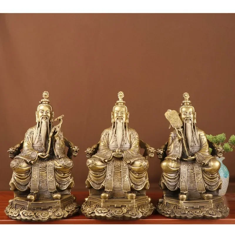 Copper Sanqing Taozu Statue Set for Taoist Worship Featuring Copper Taishang Laojun Lingbao Tianzun