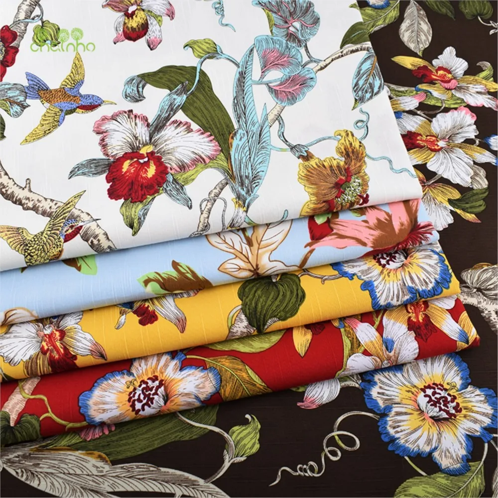 Chainho,Birds &Floral Patterns,Cotton Canvas Fabric,Handmade Sewing Fabric Clothes For Sofa Curtain Bag Home Decoration Material