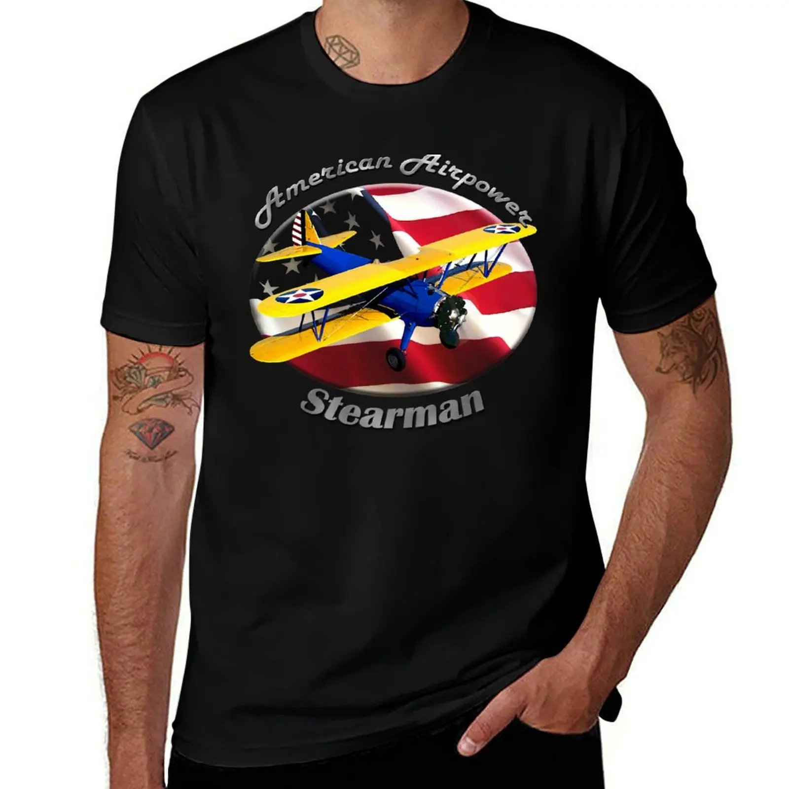 Stearman Biplane American Airpower T-Shirt Classic Print Short Sleeve Shirt
