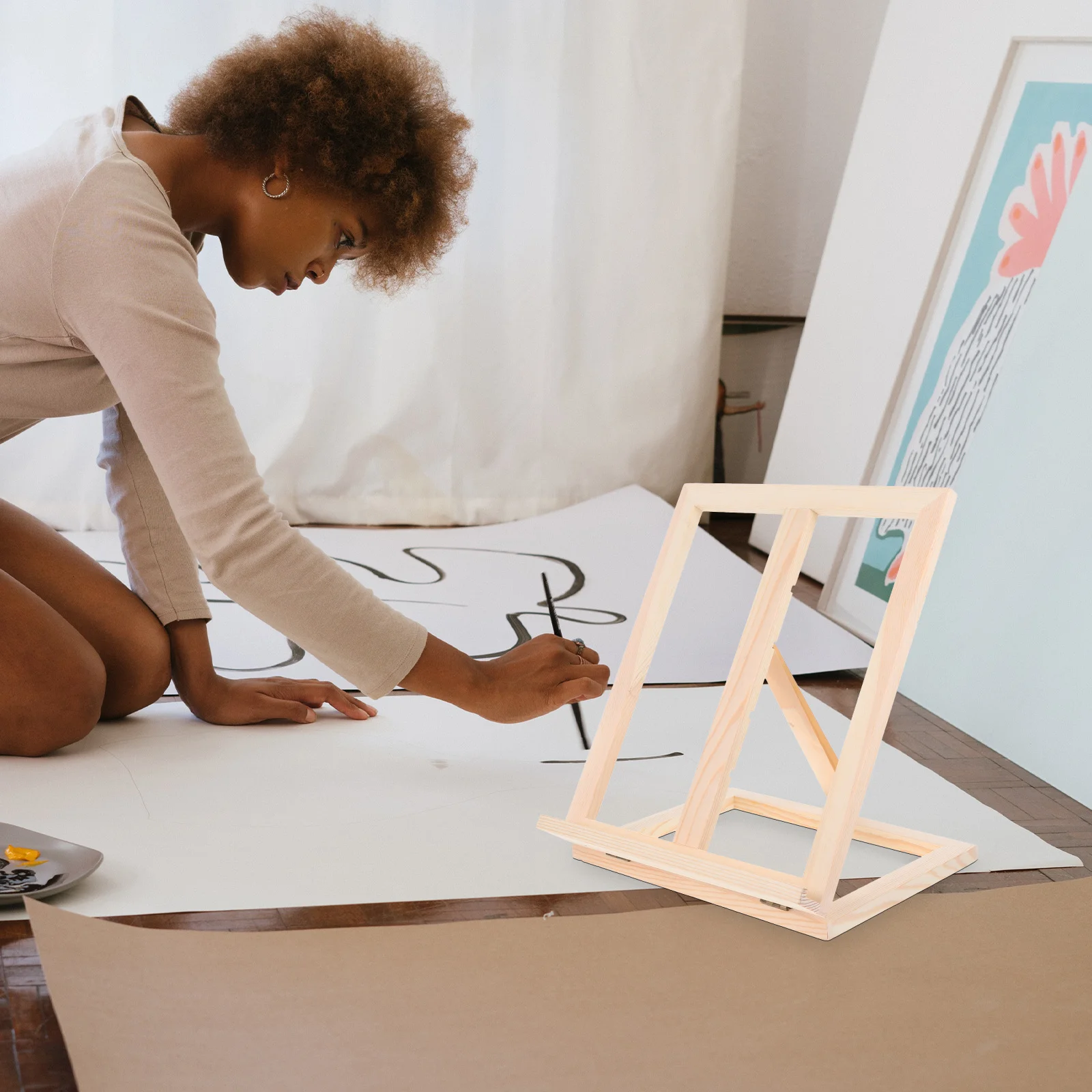 ขาตั้งวาดภาพไม้แบบพับได้สำหรับนักเรียน ปรับความสูงได้ สำหรับสีน้ำมัน สีน้ำ แข็งแรง พกพาสะดวก ใช้ตั้งโต๊ะสำหรับแสดงผลงานศิลปะ