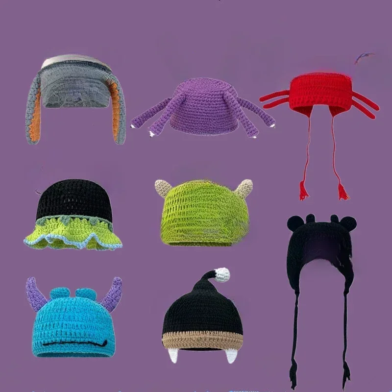 Funny Knitted Pullover Hat Women Autumn and Winter Cute Cartoon Bucket Hats Outdoor Men Fashion Hand Crocheted Fisherman Cap