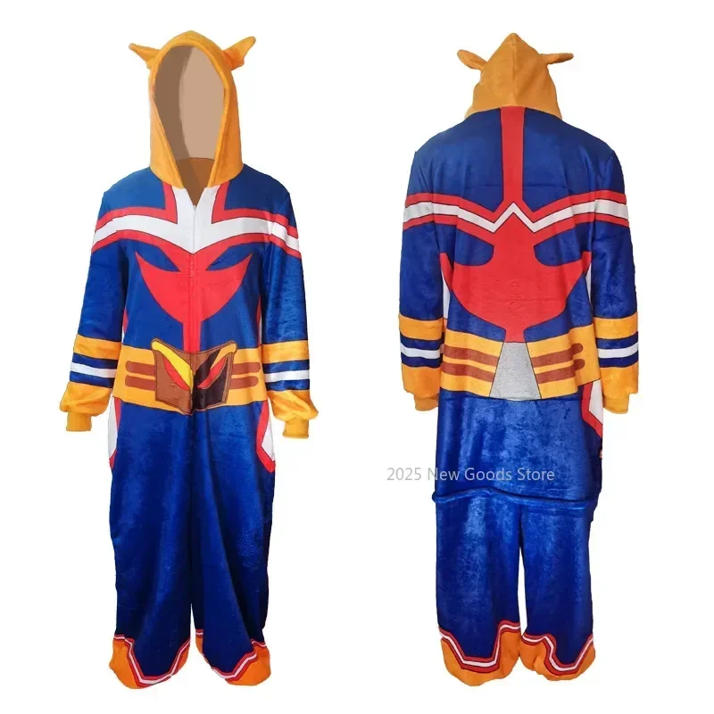 Volwassen Unisex Cartoon Pyjama Anime My Hero Academia All Might Cosplay Badjas Flanellen Jumpsuit