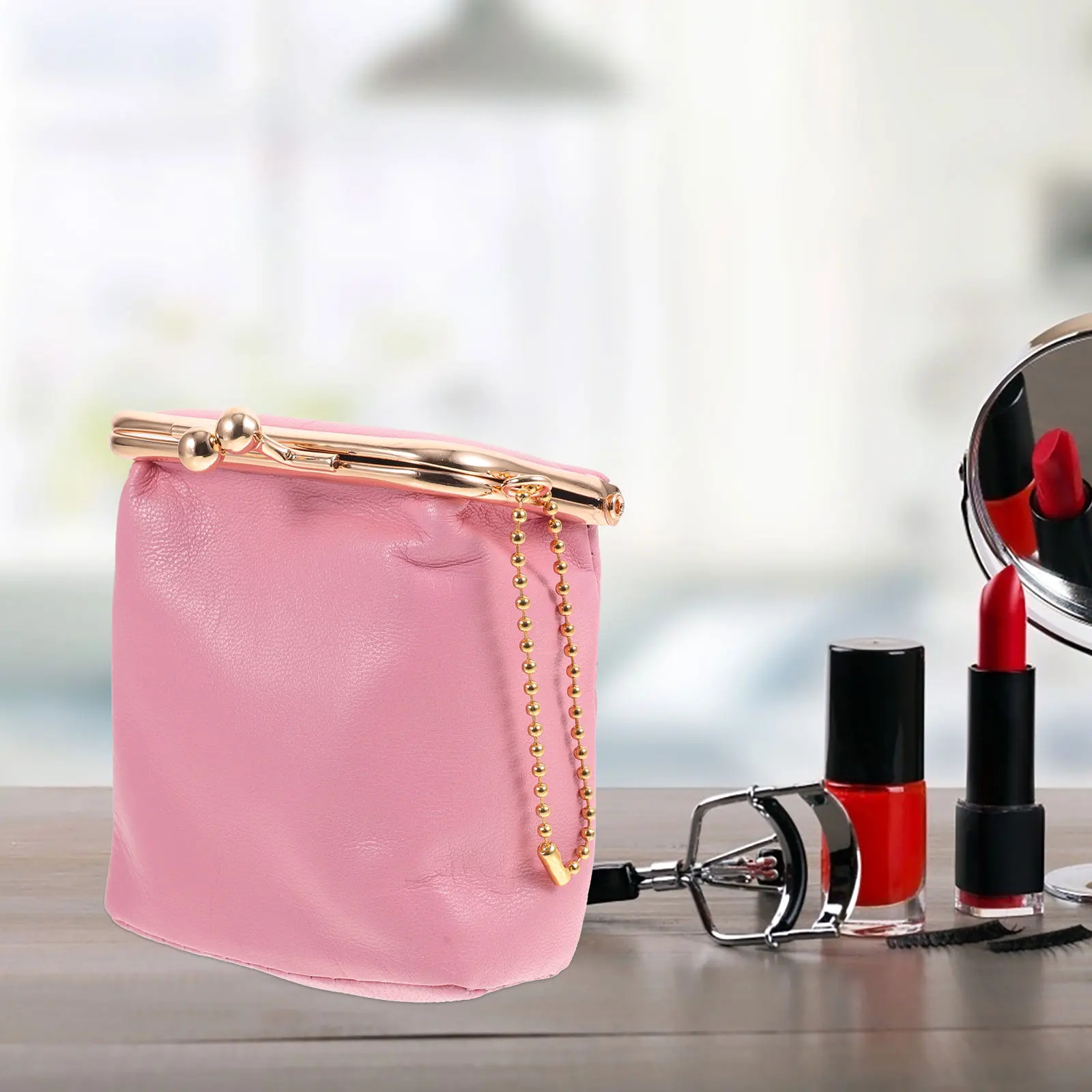 

Lipstick Case Bag Makeup Holder Women's Mini Travel Pouch with Buckle Durable Elegant Texture for Hiking Camping