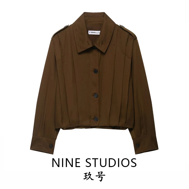 

NINE ZA Women's Pure Color Long Sve Jaet with Pleated Strap Decor Casual Outerwear Top European Sle Summer 2025