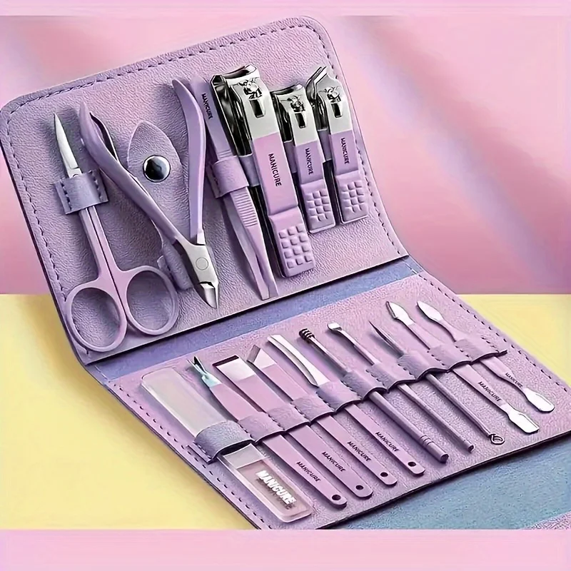 16-Piece Premium Stainless Steel Manicure & Pedicure Kit - Modern Style Nail Clipper Set with Straight Edge view 4
