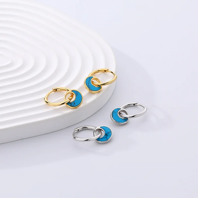 925 Sterling Silver Jewelry Abalone Shell Earrings/Turquoise Earrings Gold/Silver Two Color For Women Party Wedding Jewelry Gift