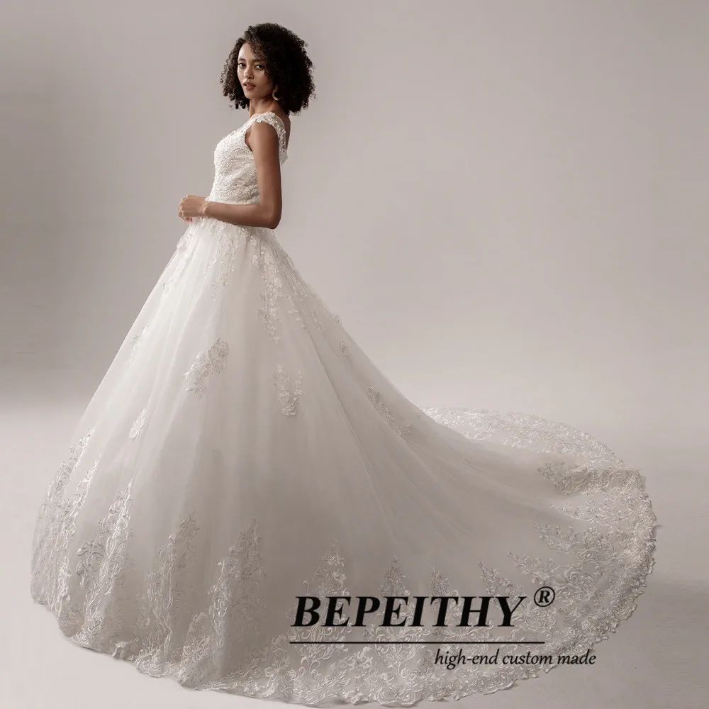 BEPEITHY – robe de mariée de forme trapèze, en dentelle, grande taille, sans manches, avec traîne, pour femmes