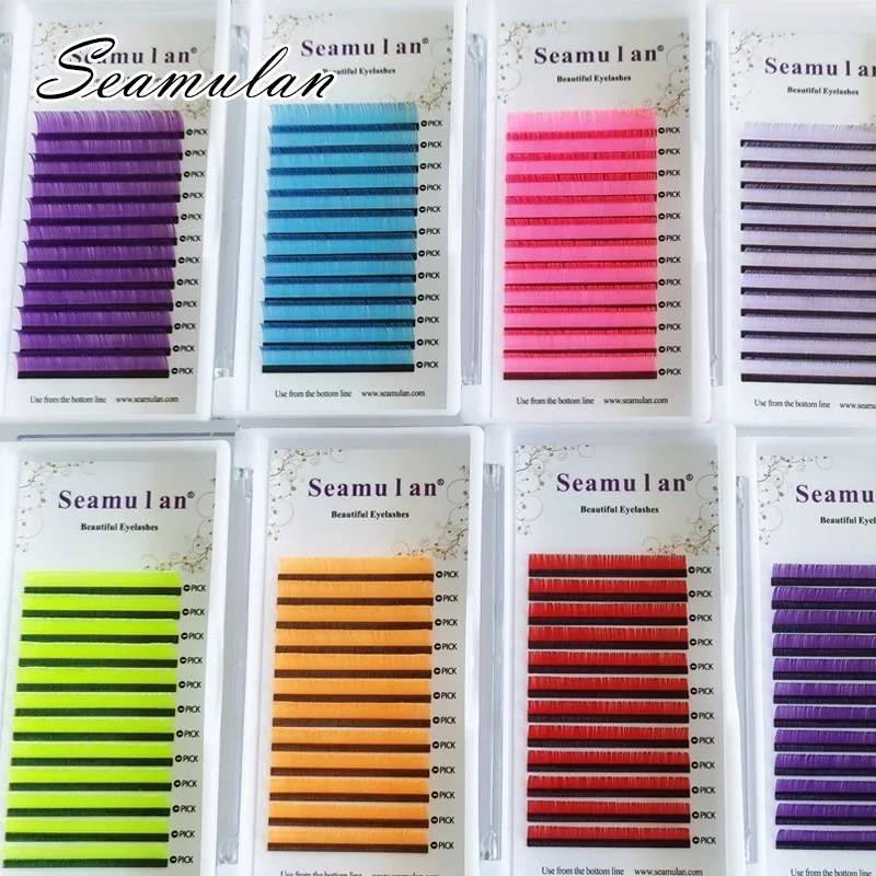 Seamulan Fluorescent Colored Eyelash Extension Korean PBT High Quality Special Individual Lashes Highly Saturated colored Cilia