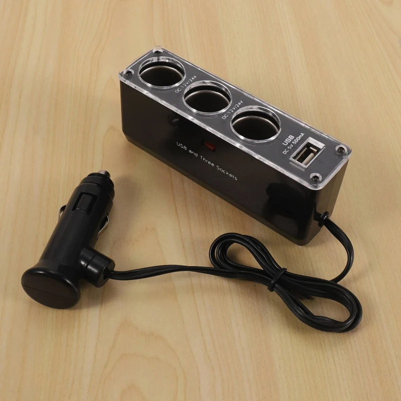 2X 3-Way Multifunction Socket Car Cigarette Lighter Separator USB Plug Charger DC 12V/24V Triple Adapter With USB Port