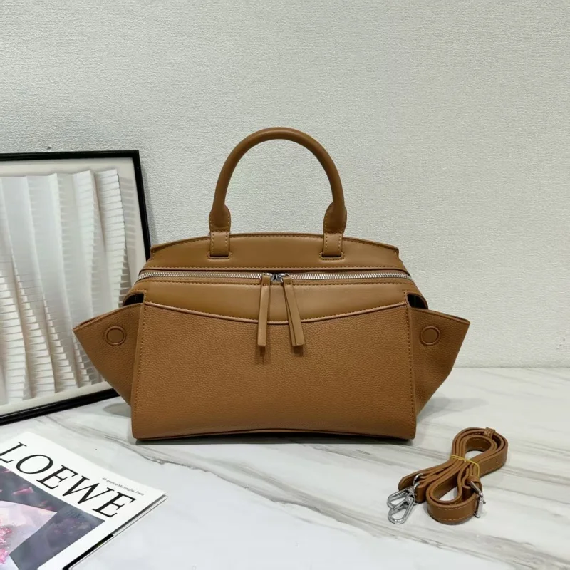 Litchi Pattern Splicing Color Leather Wings Bag High Texture Women's Tote Bag Trendy Simple Shoulder Bag Daily Work Commuting