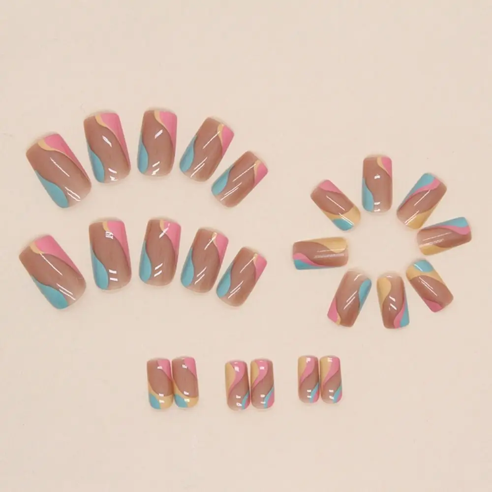 Fashion Long Square False Nails French Fresh Flowers Leaf Press on Nails Detachable Full Cover Fake Nials DIY
