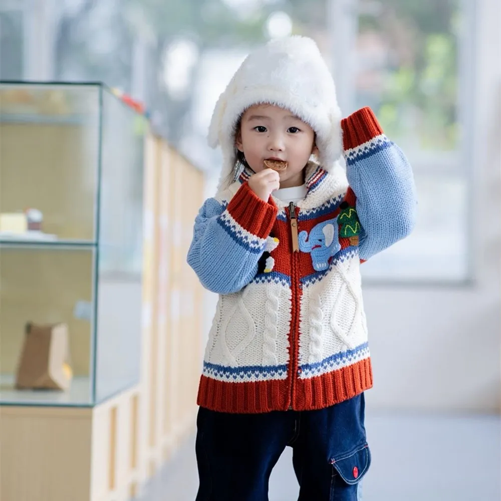 

Осенняя детская одежда для девочек, верхняя одежда для малышей, вязаная куртка с мультяшным рисунком, вязаный свитер в американском студенческом стиле