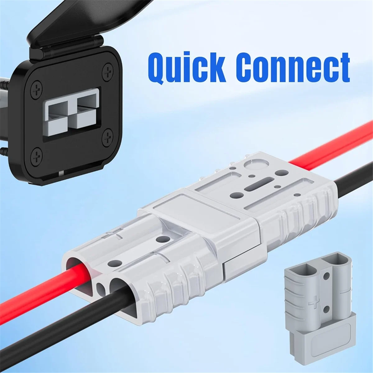 موصل DQ2G Anderson، موصل توصيل/فصل البطارية السريع/فصل البطارية 8AWG 50AMP، موصل كابل بطارية 1.64 قدم، أسلاك ويينش