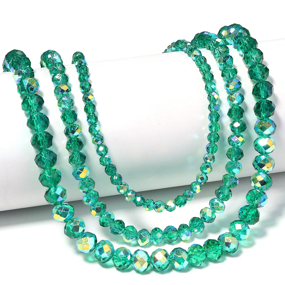 1 Strand New AB Faceted Crystal Glass Beads Dark Green Flat Round Loose Spacer Beads For DIY Bracelet Necklace Jewelry Making