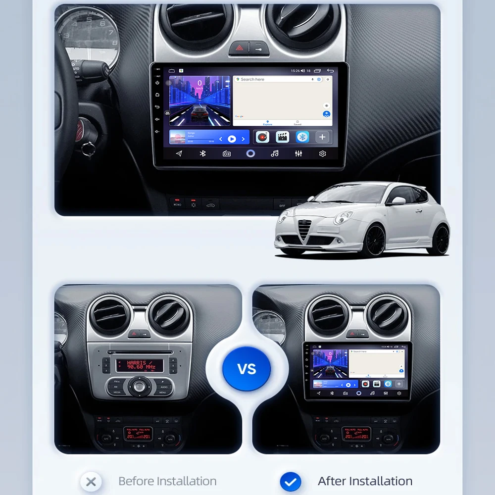 Car For Alfa Romeo MiTo 955 2008 - 2016 2K QLED Android 14  Multimedia Video Player GPS Navigation AI Voice CarPlay No 2DIN DVD