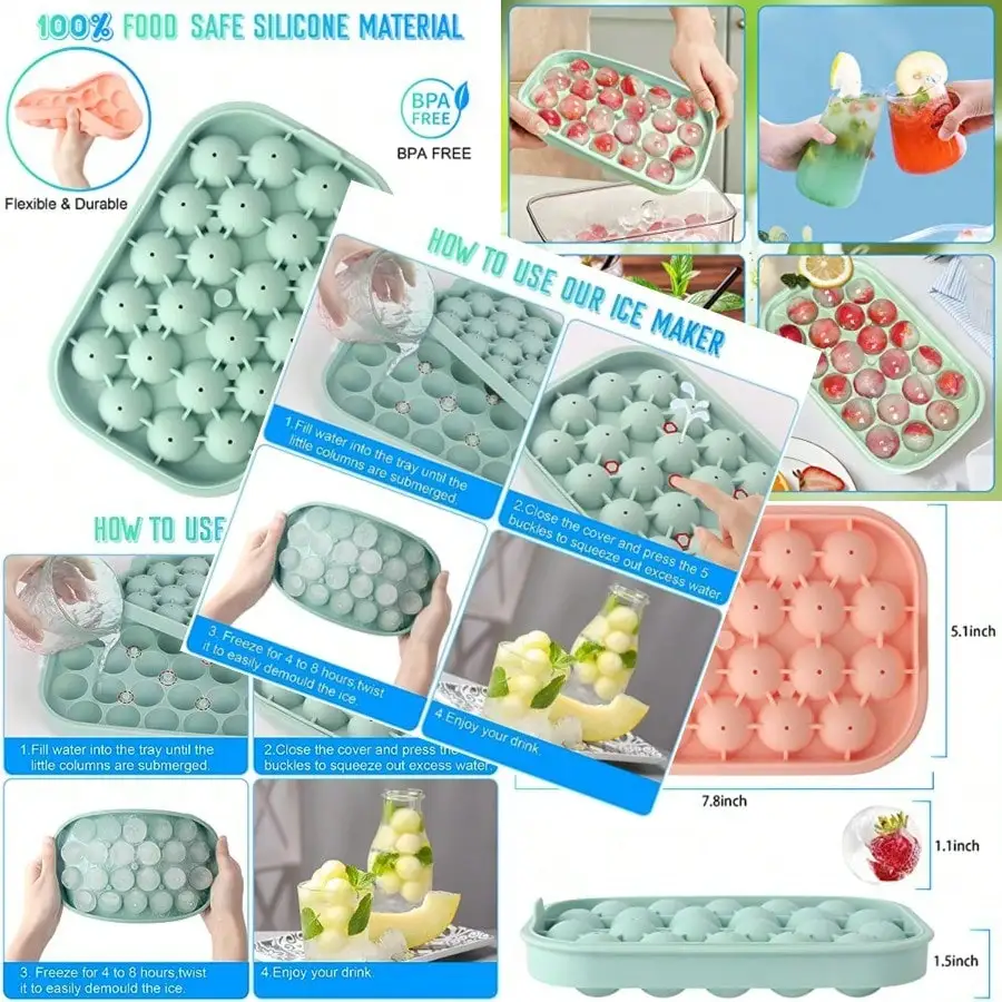 

Ice Cube Tray 2 Pack Flexible Silicone 22 Ice Balls Maker With Lid Easy-Release Ice Cube Trays For Freezer DIY Homemade Round Ice Cubes For Whiskey Cocktails Coffee