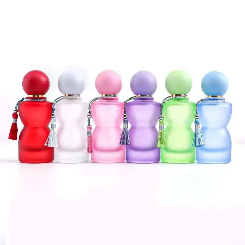 1 botella de Perfume de vidrio de 30ML con tapas esféricas coloridas y borlas, botella de Perfume de gran capacidad, contenedor de cosméticos de vidrio